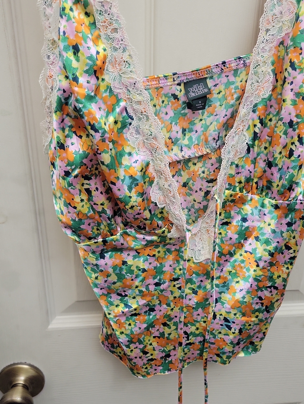 Wild Fable Floral Satin Lace-Trim Camisole - Multi